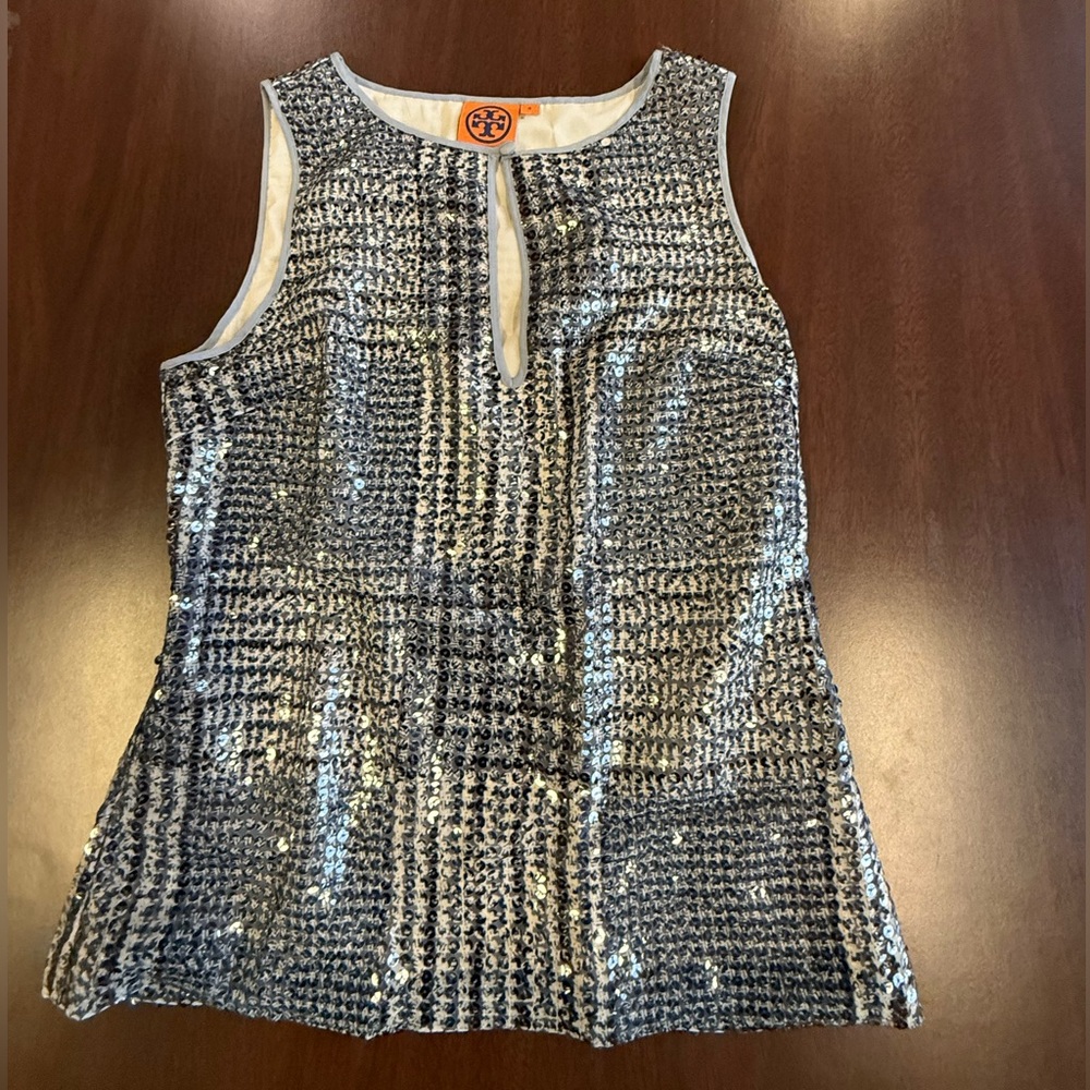 Tory Burch Black and Silver Sequin Tank Top
